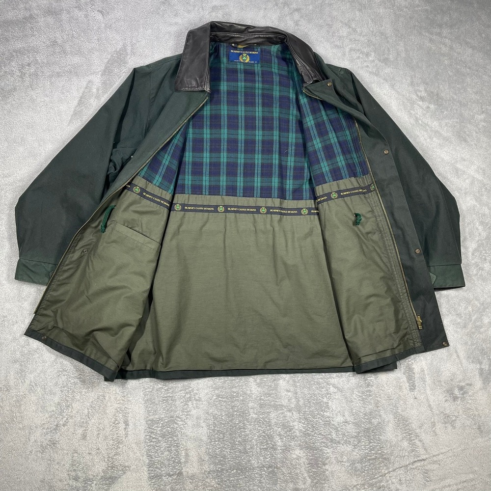 Blarney Castle Designs Ireland Field Jacket Mens M Green Leather Collar READ - Picture 5 of 8